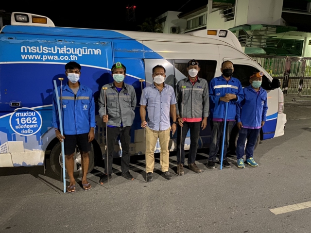 การประปาส่วนภูมิสาขาจันดีร่วมกับงาน กรจ.การประปาส่วนภูมิภาคเขต 4 ลงพื้นที่เดินสำรวจหาท่อแตก-ท่อรั่วและทำ step Test