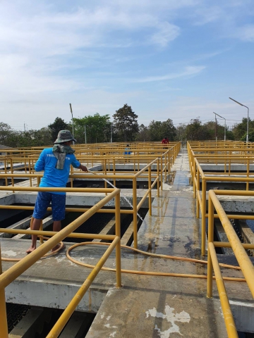 กปภ.สาขาอู่ทอง ล้างถังตกตะกอน ประจำเดือน มกราคม 2566 ณ สถานีผลิตน้ำพนมทวน