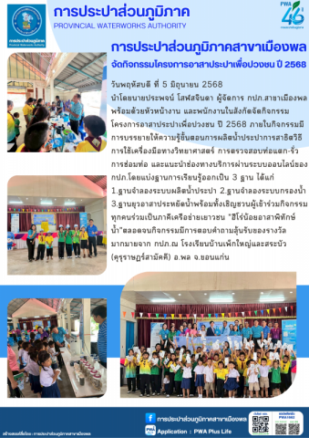 การประปาส่วนภูมิภาคสาขาสาขาเมืองพล จัดกิจกรรมโครงการอาสาประปาเพื่อปวงชน ปี 2568วันที่ 23 พฤษภาคม 2568