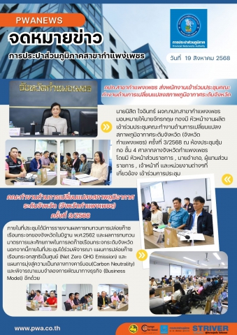 กปภ.สาขากำแพงเพชร เข้าร่วมประชุมคณะทำงานด้านการเปลี่ยนแปลงสภาพภูมิอากาศระดับจังหวัด (จังหวัดกำแพงเพชร) ครั้งที่ 3/2568