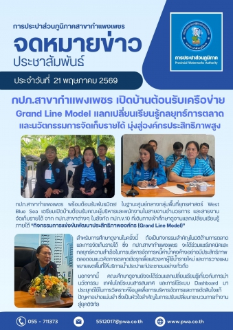 กปภ.สาขากำแพงเพชร เปิดบ้านต้อนรับเครือข่าย Grand Line Model  แลกเปลี่ยนเรียนรู้กลยุทธ์การตลาดและนวัตกรรมการจัดเก็บรายได้ มุ่งสู่องค์กรประสิทธิภาพสูง
