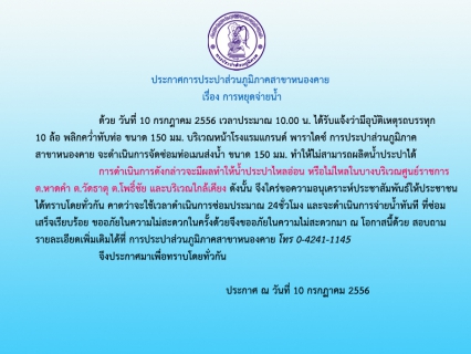 ไฟล์แนบ ประกาศการประปาส่วนภูมิภาคสาขาหนองคาย เรื่อง การหยุดจ่ายน้ำ