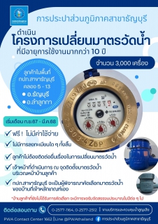 ไฟล์แนบ กปภ.สาขาธัญบุรี ดำเนิน "โครงการเปลี่ยนมาตรวัดน้ำ" ที่มีอายุการใช้งานมากกว่า 10 ปี จำนวน 3,000 เครื่อง ประจำปีงบประมาณ 2568