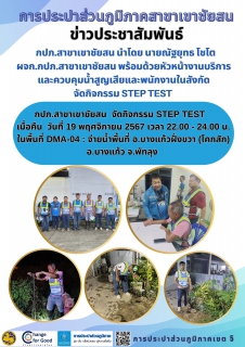 ไฟล์แนบ กปภ.สาขาเขาชัยสน  จัดกิจกรรม STEP TEST     เมื่อคืน  วันที่ 19 พฤศจิกายน 2567 เวลา22.00-24.00 น. ในพื้นที่ DMA-04 จ่ายน้ำพื้นที่ อ.บางแก้วฝั่งขวา (โคกสัก) อ.บางแก้ว จ.พัทลุง