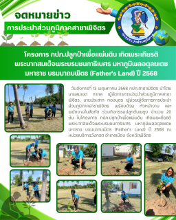 ไฟล์แนบ กปภ.สาขาพิจิตร จัดโครงการ กปภ.ปลูกป่าเพื่อแผ่นดิน เทิดพระเกียรติพระบาทสมเด็จพระบรมชนกาธิเบศร มหาภูมิพลอดุลยเดชมหาราช บรมนาถบพิตร (Fathers Land) ปี 2568