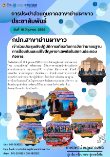 ไฟล์แนบ กปภ.สาขาย่านตาขาว เข้าร่วมประชุมเชิงปฏิบัติการเกี่ยวกับการจัดทำมาตรฐานการป้องกันและแก้ไขปัญหายาเสพติดในสถานประกอบกิจการ