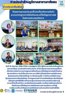 ไฟล์แนบ วันที่ 30 มิถุนายน 2568 นำโดย นายณัฐยุทธ โชโต ผู้จัดการการประปาส่วนภูมิภาคสาขาเขาชัยสน และหัวหน้างานอำนวยการ เข้าร่วมโครงการอบรมประชุมชี้แจง เกี่ยวกับการจัดทำระบบมาตรฐานการป้องกันและแก้ไขปัญหายาเสพติดในสถานประกอบกิจการ ประจำปีงบประมาณ พ.ศ.2568 