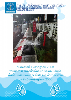 ไฟล์แนบ กปภ.สาขาตะกั่วป่า ดำเนินการตามแผนงานบริการและควบคุมน้ำสูญเสีย โบล์วน้ำเพื่อระบายตะกอนในเส้นท่อ ช่วงเดือนกรกฎาคม ปี2568