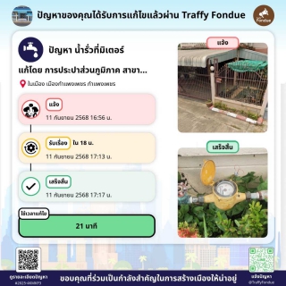 ไฟล์แนบ ลูกค้าประทับใจ! กปภ.กำแพงเพชร  ยืนหนึ่งด้านบริการ แก้ไขน้ำรั่วรวดเร็วทันใจ