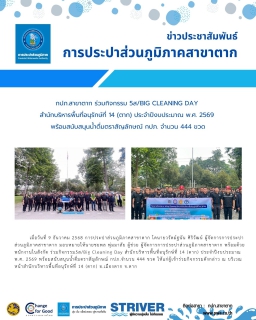 ไฟล์แนบ กปภ.สาขาตาก ร่วมกิจกรรม 5ส/Big Cleaning Day สำนักบริหารพื้นที่อนุรักษ์ที่ 14 (ตาก) ประจำปีงบประมาณ พ.ศ. 2569 พร้อมสนับสนุนน้ำดื่มตราสัญลักษณ์ กปภ. จำนวน 444 ขวด