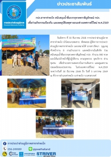ไฟล์แนบ กปภ.สาขาท่าตะโก สนับสนุนน้ำดื่มบรรจุขวดตราสัญลักษณ์ กปภ.  เพื่อร่วมกิจกรรมป้องกัน และลดอุบัติเหตุทางถนนช่วงเทศกาลปีใหม่ พ.ศ.2569