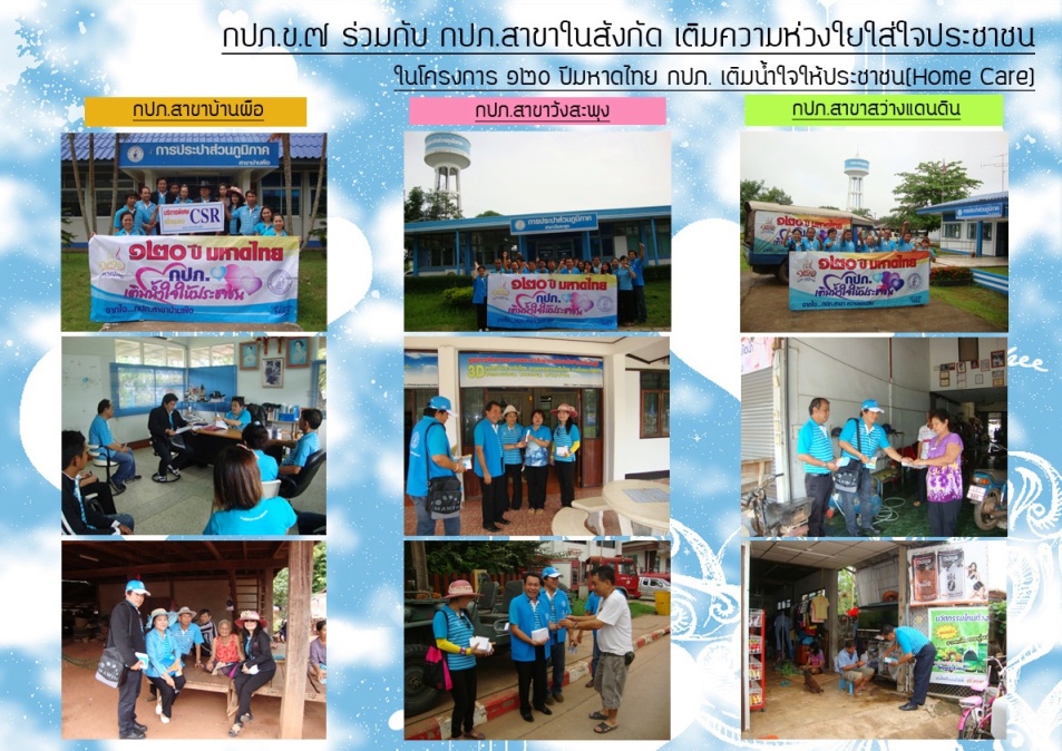 กปภ.ข.๗ ร่วมกับ กปภ.สาขาในสังกัด เติมความห่วงใยใส่ใจประชาชน ในโครงการ ๑๒๐ ปี มหาดไทย กปภ.เติมน้ำใจให้ประชาชน