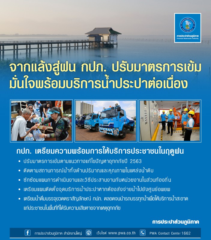 จากแล้งสู่ฝน กปภ. ปรับมาตรการเข้ม มั่นใจพร้อมบริการน้ำประปาต่อเนื่อง