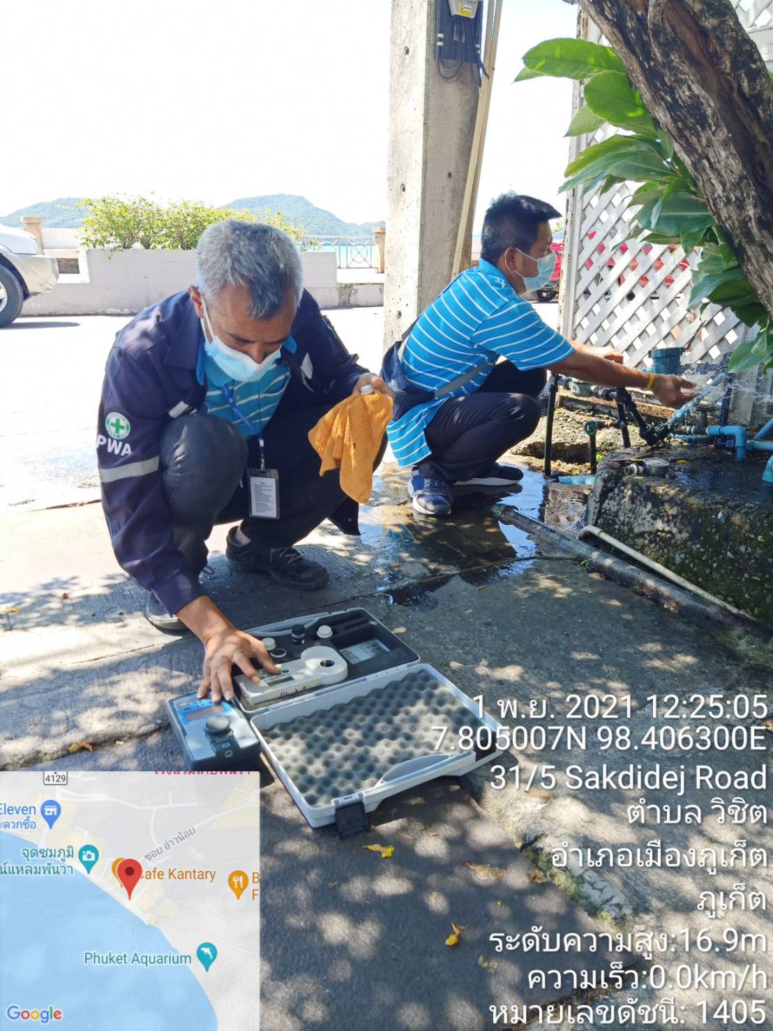 กปภ.สาขาภูเก็ต ลงพื้นที่ตรวจสอบคุณภาพน้ำปลายท่อ บริเวณพื้นที่หน้าโรงแรมแคนทารี เบร์ ภูเก็ต ต.วิชิต อ.เมืองภูเก็ต จ.ภูเก็ต