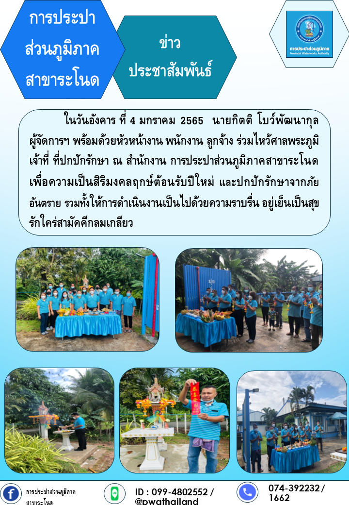 การประปาส่วนภูมิภาคสาขาระโนด ไหว้ศาลพระภูมิเจ้าที่