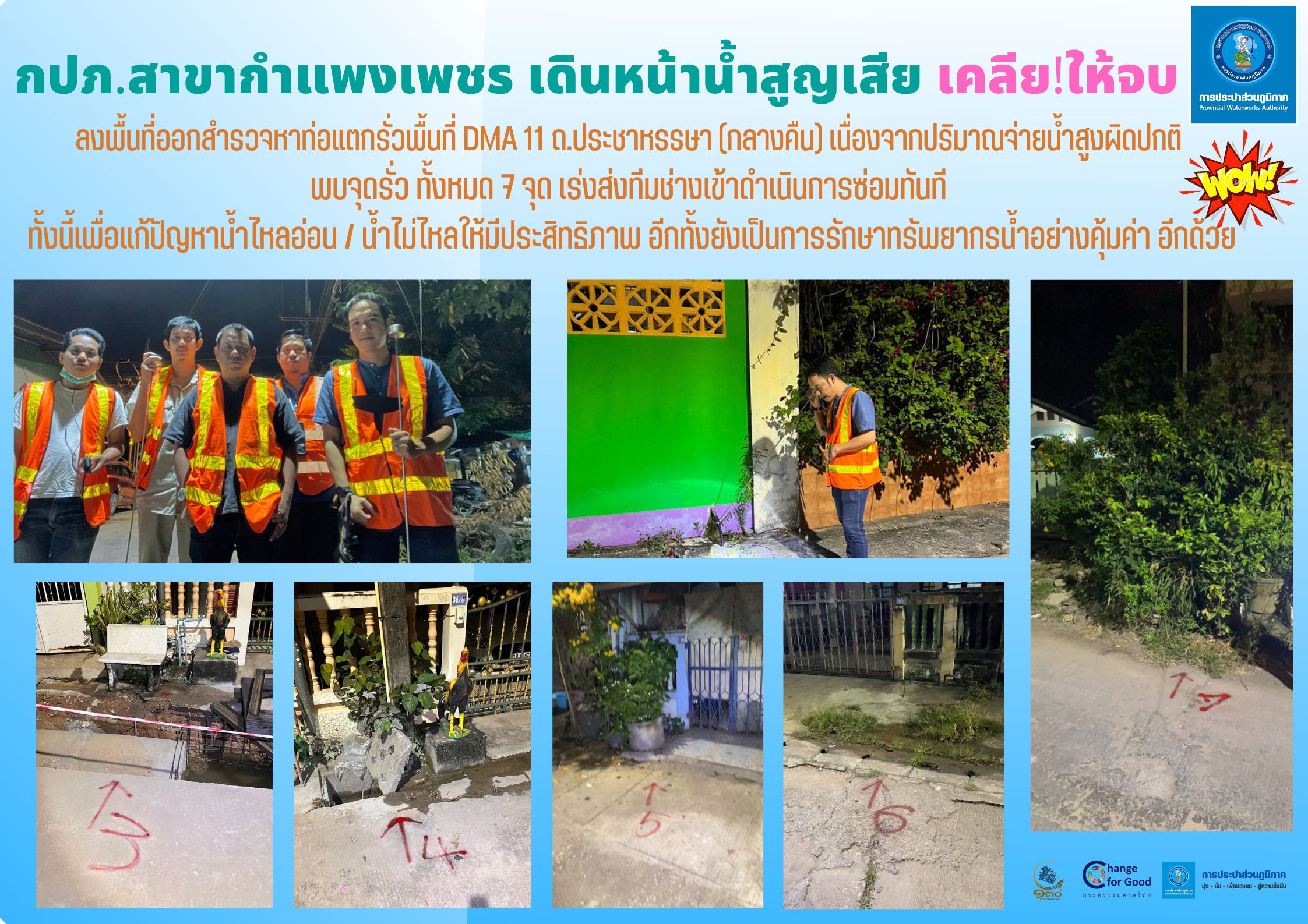 กปภ.สาขากำแพงเพชร เดินหน้าน้ำสูญเสีย เคลีย!ให้จบ