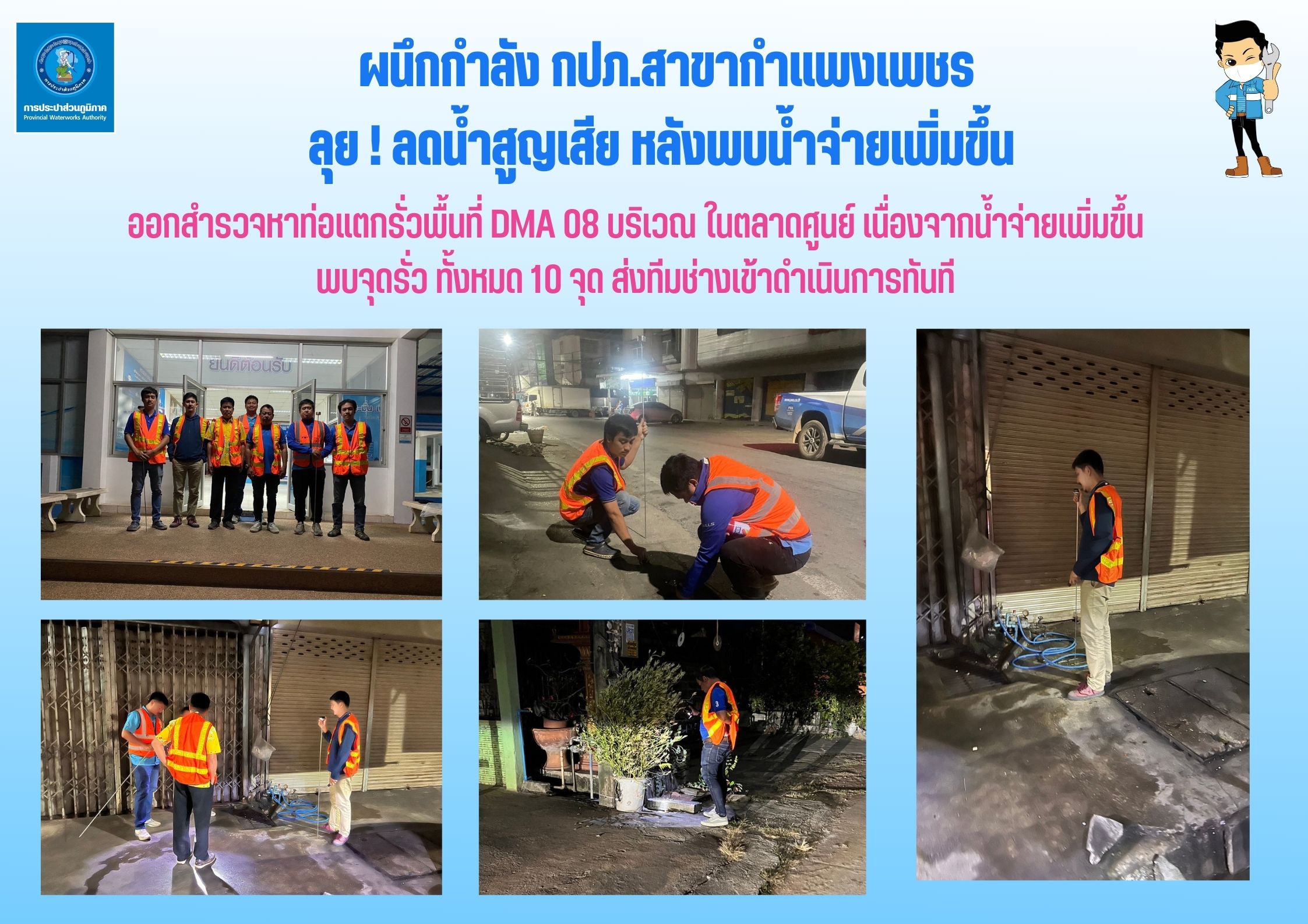 ผนึกกำลัง กปภ.สาขากำแพงเพชร ลุย ! ลดน้ำสูญเสีย หลังพบน้ำจ่ายเพิ่มขึ้น