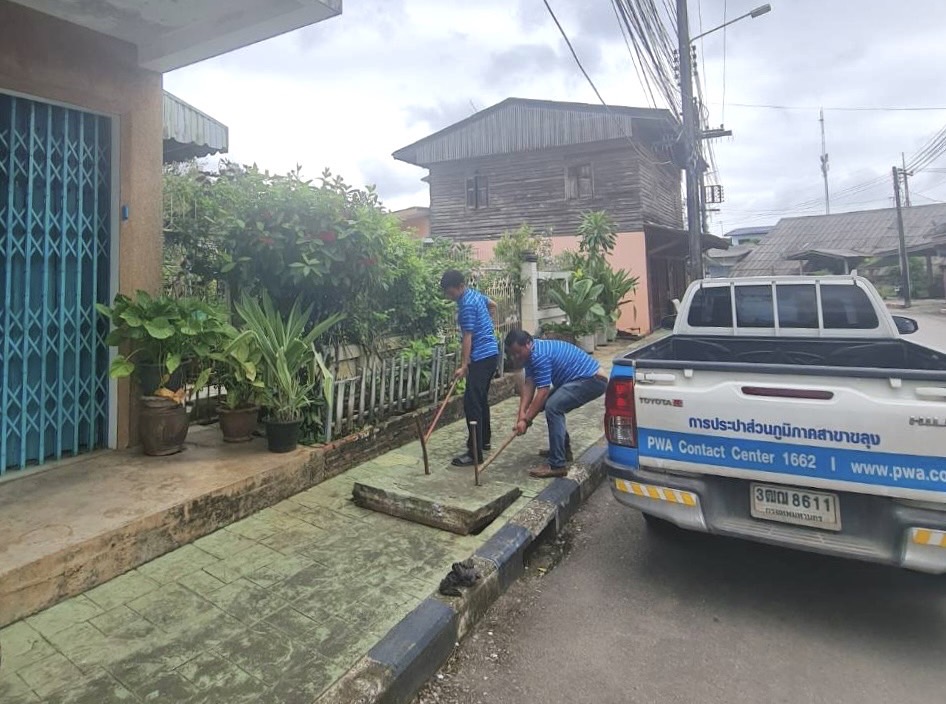 กปภ.สาขาขลุง ออกสำรวจหาท่อรั่วในพื้นที่ตามแผน MM06 สถานีผลิตน้ำพลิ้ว จ่ายพื้นที่ ต.พลิ้ว