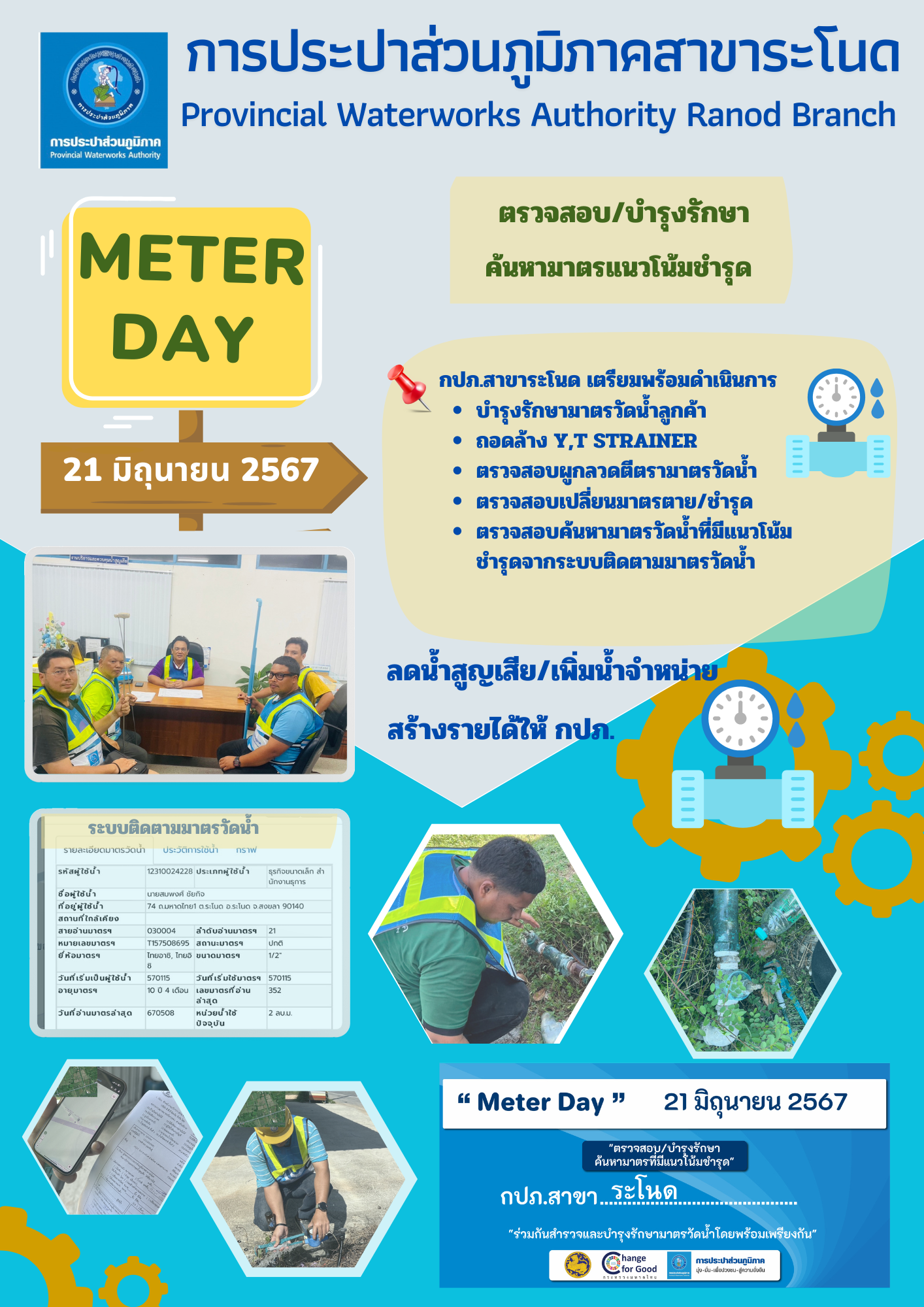 กปภ.สาขาระโนดกปภ.สาขาระโนด เตรียมพร้อมดำเนินการกิจกรรมวัน "METER DAY" 21 มิถุนายน 2567