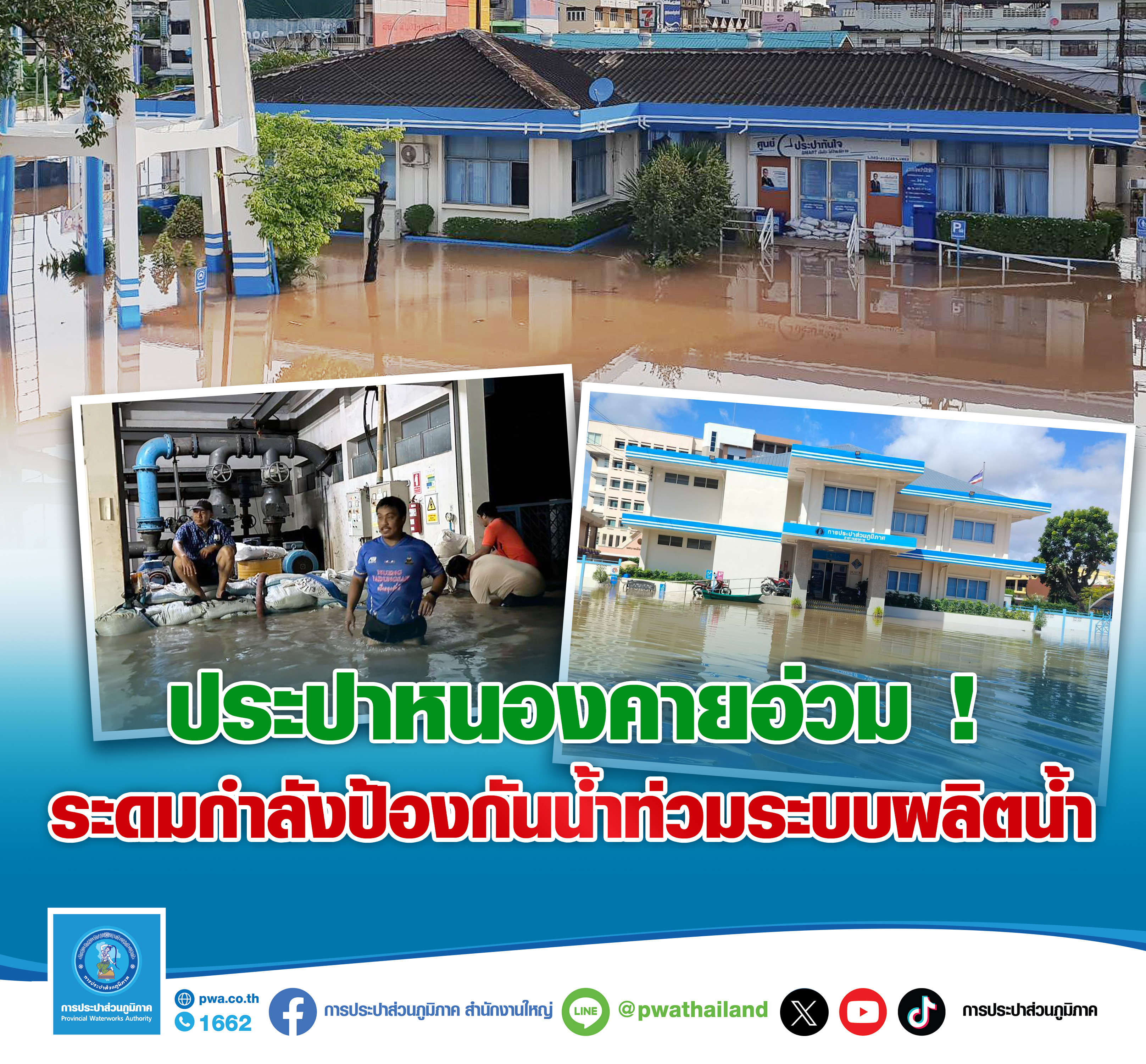 ประปาหนองคายอ่วม ! ระดมกำลังป้องกันน้ำท่วมระบบผลิตน้ำ