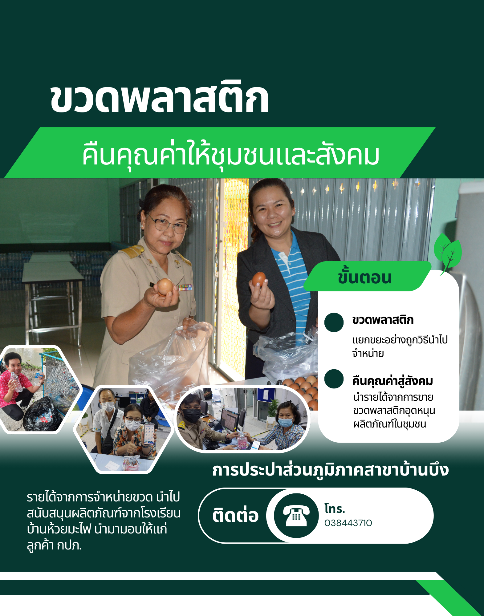 กปภ.สาขาบ้านบึง จัดทำโครงการจัดการพลาสติก : ขวด แลก ไข่