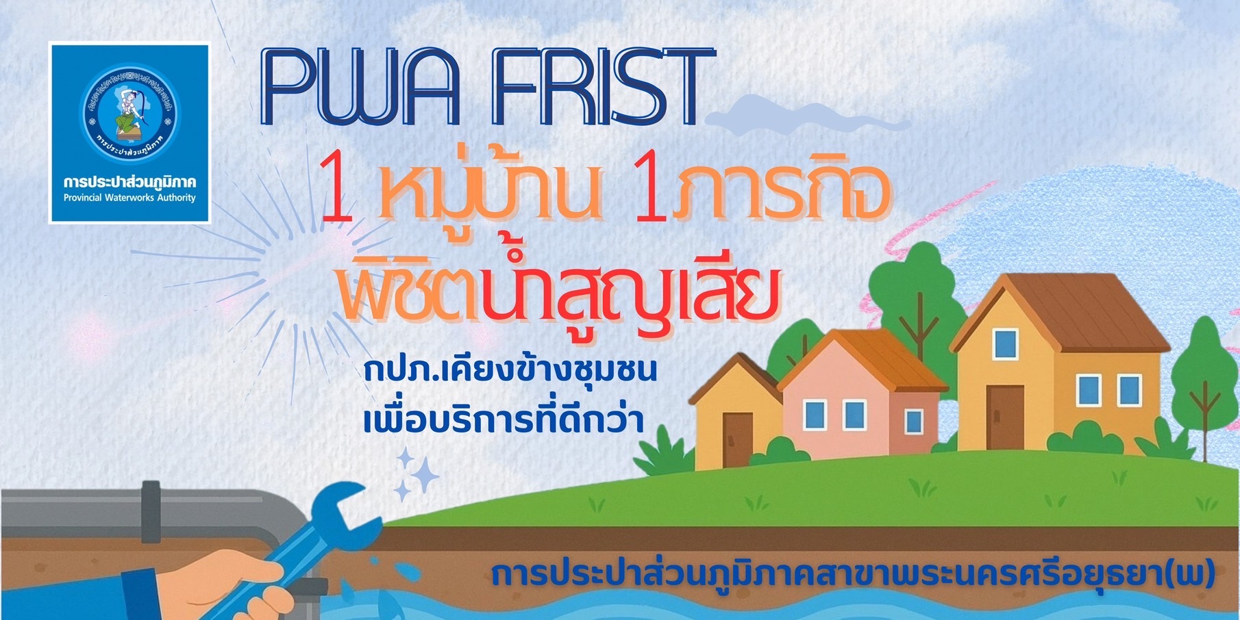 การประปาส่วนภูมิภาคสาขาพระนครศรีอยุธยา (พ) ดำเนินการตามโครงการ 1 หมู่บ้าน 1 ภารกิจ พิชิตน้ำสูญเสีย (PWA FIRST)
