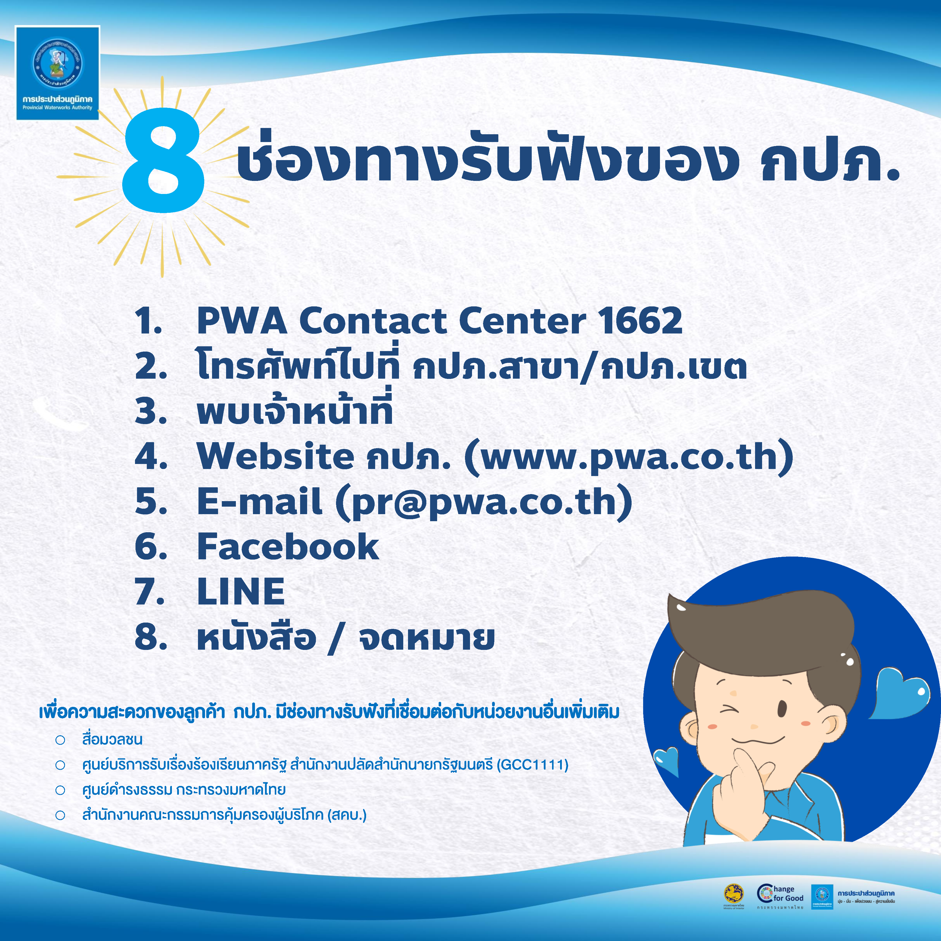 ช่องทางการร้องเรียนการให้บริการและเรื่องทั่วไปของ กปภ.